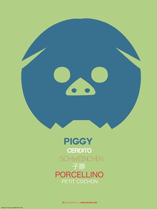Framed Blue Piggy Multilingual Poster Print