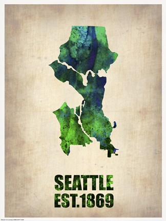 Framed Seattle Watercolor Map Print