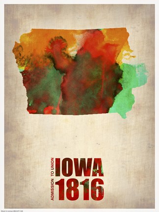 Framed Iowa Watercolor Map Print