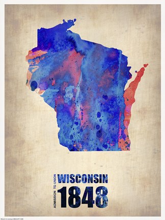 Framed Wisconsin Watercolor Map Print