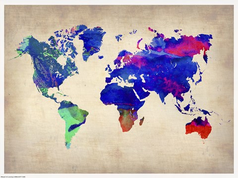 Framed World Watercolor Map II Print