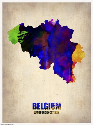 Framed Belgium Watercolor Map Print