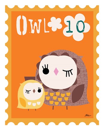 Framed Animal Stamps - Owl Print