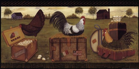 Framed Roosters Rule Print