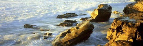 Framed Rock formations on the beach, La Jolla, California, USA Print