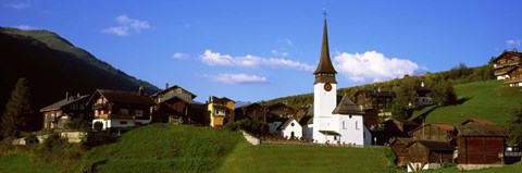 Framed Swiss village in Rhone Valley, Switzerland Print