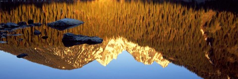 Framed Reflection of mountains in a lake, Taggart Lake, Teton Range, Grand Teton National Park, Wyoming, USA Print