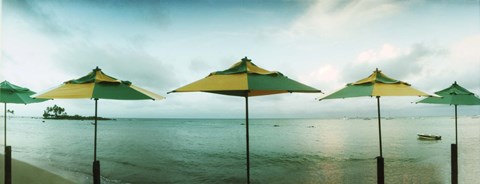 Framed Beach umbrellas, Morro De Sao Paulo, Tinhare, Cairu, Bahia, Brazil Print