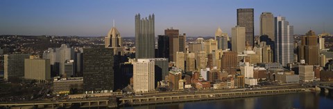 Framed High angle view of buildings in a city, Pittsburgh, Pennsylvania, USA Print