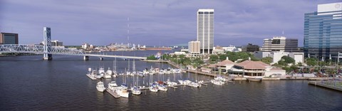Framed USA, Florida, Jacksonville, St. Johns River, High angle view of Marina Riverwalk Print