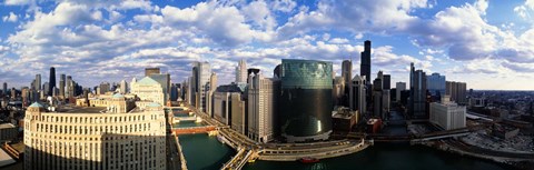 Framed Aerial View of Chicago and river Print