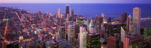 Framed Aerial View of Chicago with Purple Sky Print