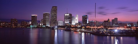 Framed Night Skyline Miami FL USA Print