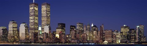 Framed Skyline with World Trade Center at Night Print