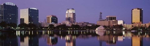 Framed Office Buildings Along The Lake, Lake Eola, Orlando, Florida, USA Print