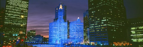 Framed Wrigley Building, Blue Lights, Chicago, Illinois, USA Print