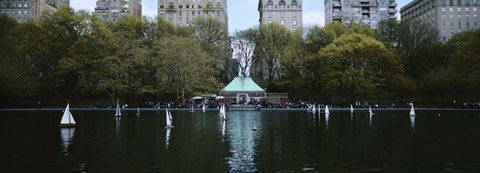 Framed Toy boats floating on water, Central Park, Manhattan Print