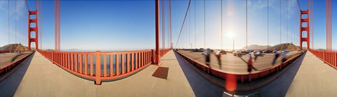 Framed Group of people on a suspension bridge, Golden Gate Bridge, San Francisco, California, USA Print