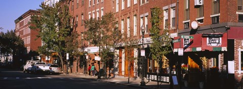 Framed Stores along a street, North End, Boston, Massachusetts, USA Print