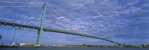 Framed Low angle view of a suspension bridge over the river, Ambassador Bridge, Detroit River, Detroit, Michigan, USA Print