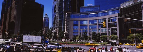 Framed Traffic on the road in front of buildings, Columbus Circle, Manhattan, New York City, New York State, USA Print