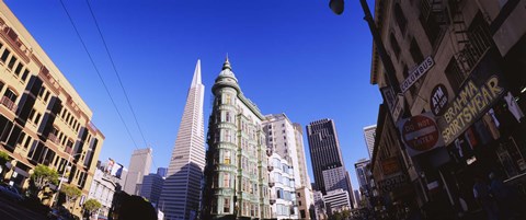 Framed Low angle view of buildings in a city, Columbus Avenue, San Francisco, California, USA Print
