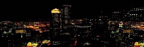 Framed High angle view of a city at night, Boston, Suffolk County, Massachusetts, USA Print