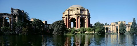 Framed Reflection of an art museum in water, Palace Of Fine Arts, Marina District, San Francisco, California, USA Print