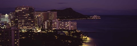 Framed Honolulu at night, Hawaii Print