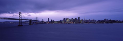 Framed Bay Bridge with Purple Sky, San Francisco Bay, California Print