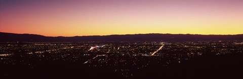 Framed City lit up at dusk, Silicon Valley, San Jose, Santa Clara County, San Francisco Bay, California Print