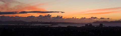 Framed City view at dusk, Emeryville, Oakland, San Francisco Bay, San Francisco, California, USA Print