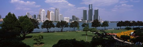 Framed Trees in a park with buildings in the background, Detroit, Wayne County, Michigan, USA Print