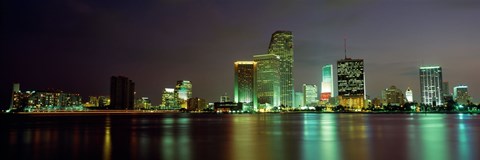 Framed Miami Skyline at Night Print