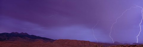 Framed Clouds lightning over the mountains, Mt Four Peaks, Phoenix, Arizona, USA Print