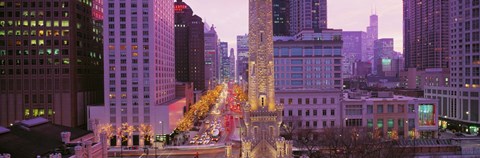 Framed Twilight, Downtown, City Scene, Loop, Chicago, Illinois, USA Print