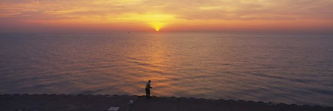 Framed Sunset over a lake, Lake Michigan, Chicago, Cook County, Illinois, USA Print