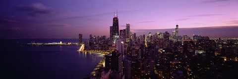 Framed Buildings Lit Up At Night, Chicago, Illinois, USA Print