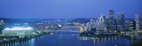 Framed High angle view of a stadium lit up at night, Three Rivers Stadium, Pittsburgh, Pennsylvania, USA Print