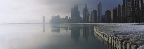 Framed Buildings at the waterfront, Lake Michigan, Navy Pier, Michigan, Chicago, Cook County, Illinois, USA Print