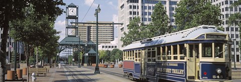Framed View Of A Tram Trolley On A City Street, Court Square, Memphis, Tennessee, USA Print