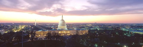 Framed Twilight, Capitol Building, Washington DC, District Of Columbia, USA Print