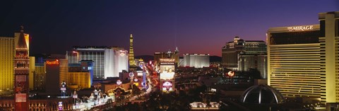 Framed Buildings Lit Up At Night, Las Vegas, Nevada, USA (purple sky) Print