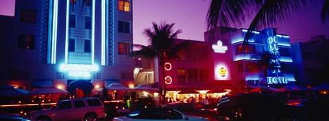 Framed Hotel lit up at night, Miami, Florida, USA Print