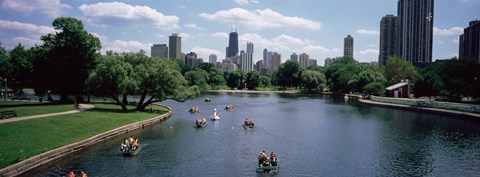 Framed High angle view of a group of people on a paddle boat in a lake, Lincoln Park, Chicago, Illinois, USA Print
