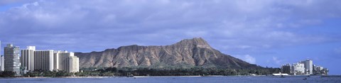 Framed Buildings with mountain range in the background, Diamond Head, Honolulu, Oahu, Hawaii, USA Print