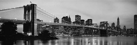 Framed Brooklyn Bridge Across the East River at Dusk Print