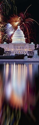 Framed Firework display over a government building at night, Capitol Building, Capitol Hill, Washington DC, USA Print