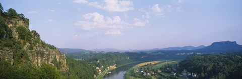 Framed High angle view of a river flowing through a landscape, Elbe River, Elbsandstein Mountains, Saxony, Switzerland, Germany Print