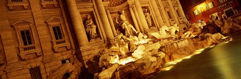 Framed Fountain lit up at night, Trevi Fountain, Rome, Italy Print